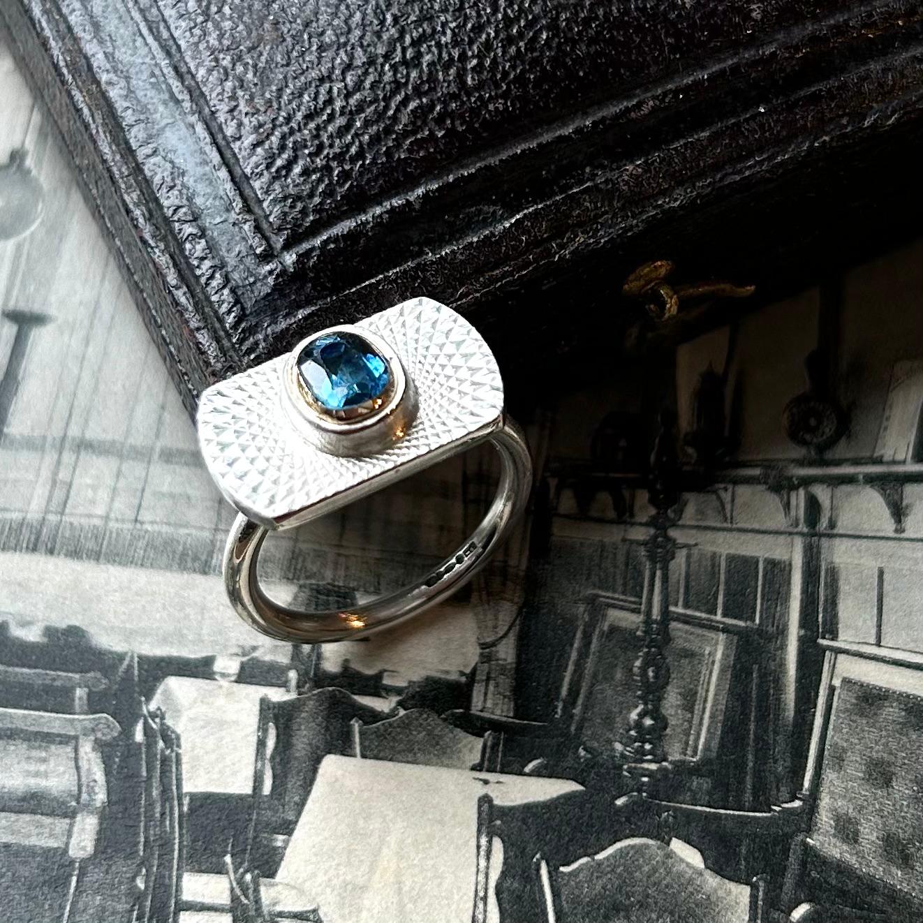 Cufflink Rings Silver cufflink and blue glass ring - Vivienne Ridley