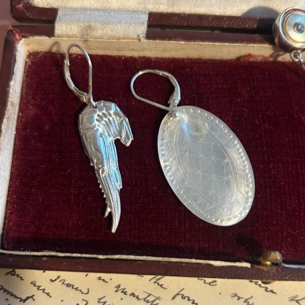 Reserved: Shrimp and mother of pearl token earrings