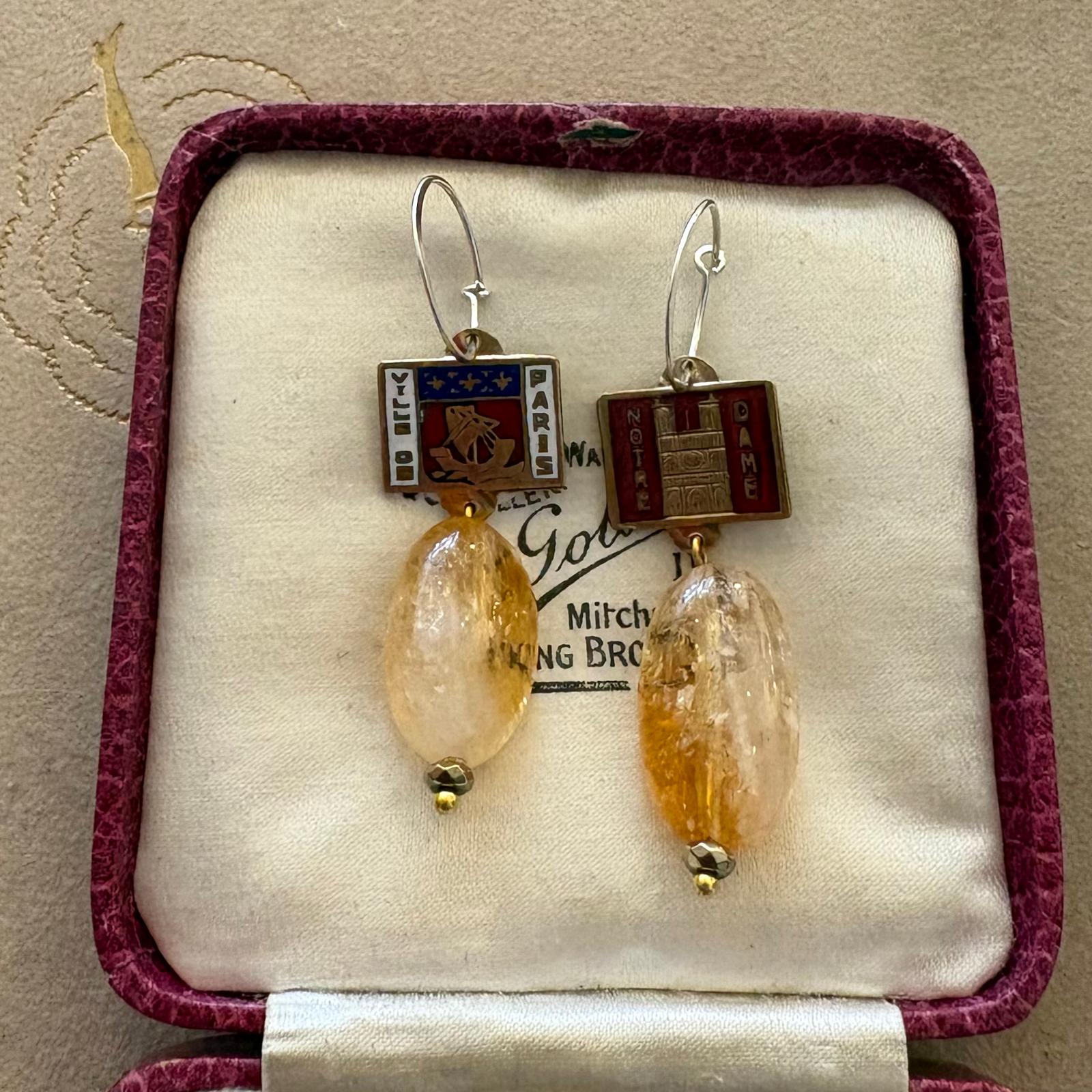 VR26-009 Paris enamel and amber earrings